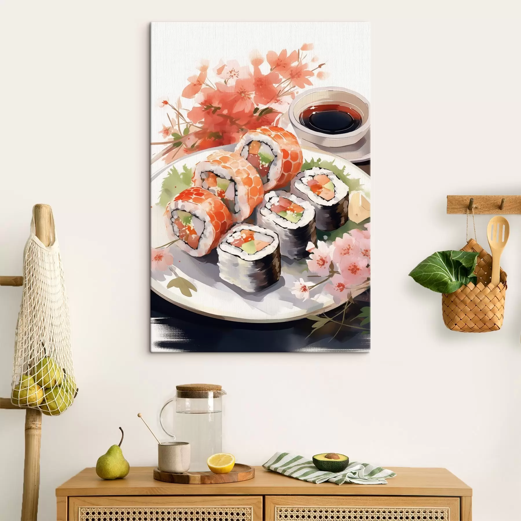 carta da parati Sushi nel piatto, acquerello, floreale, giapponese nr. s41179