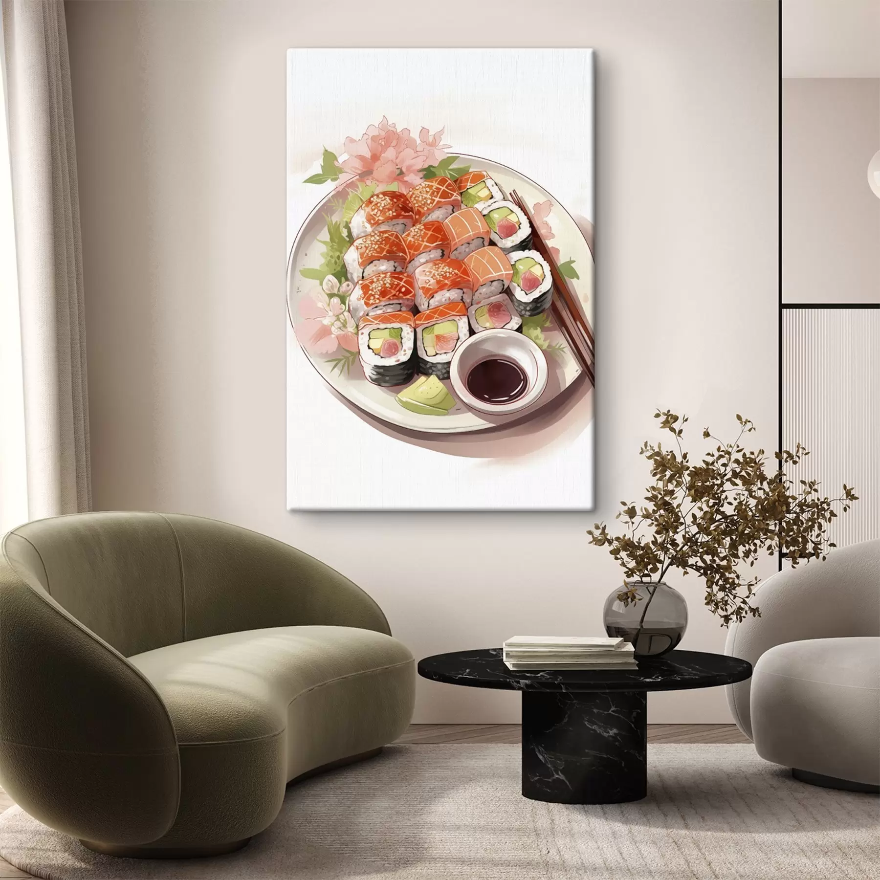 carta da parati Acquerello piatto di sushi, salmone, delizioso nr. s41180