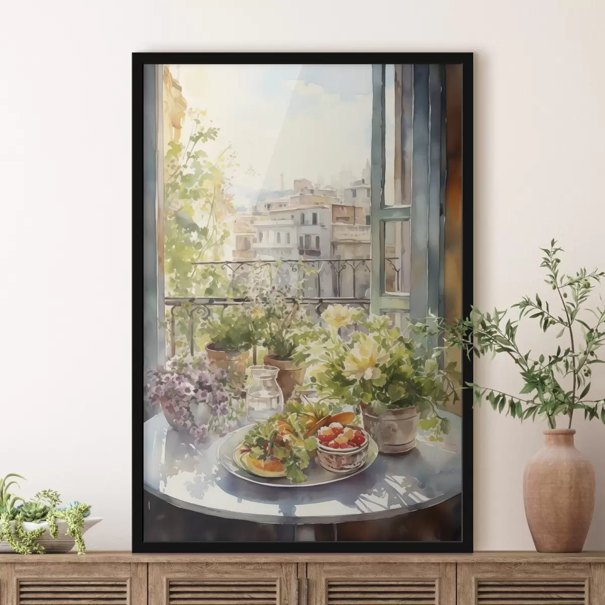 Poster Cena romantica con vista sulla città, acquerello, floreale f41168