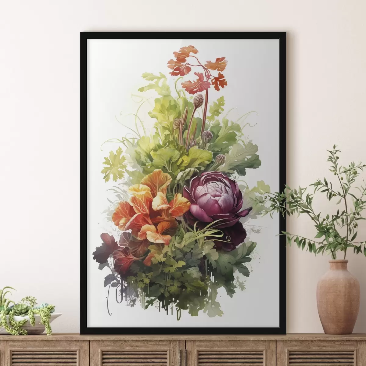 Poster Raccolta di verdure, acquerello, verde, fiori f41173