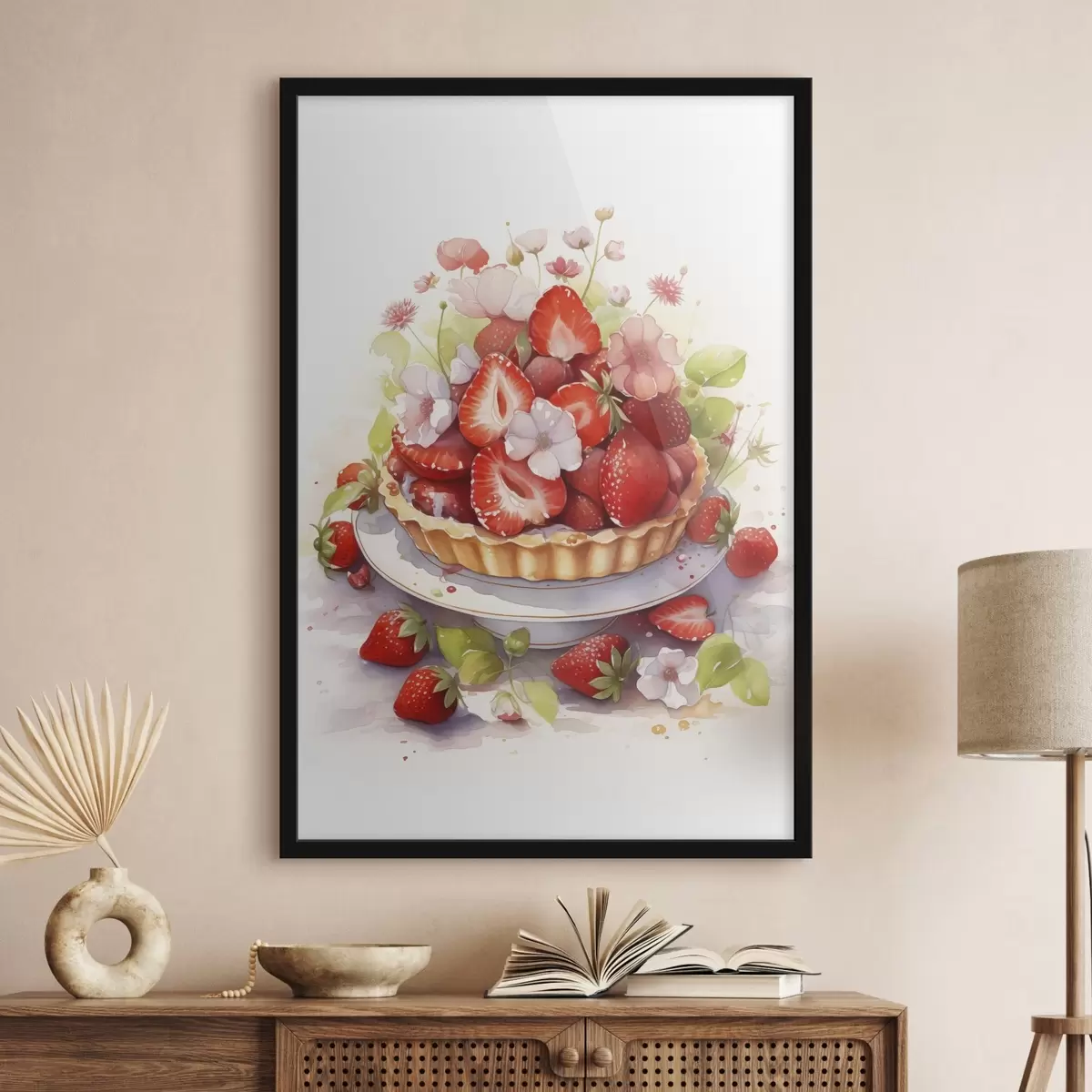 Poster Crostata di fragole, acquerello, floreale f41177