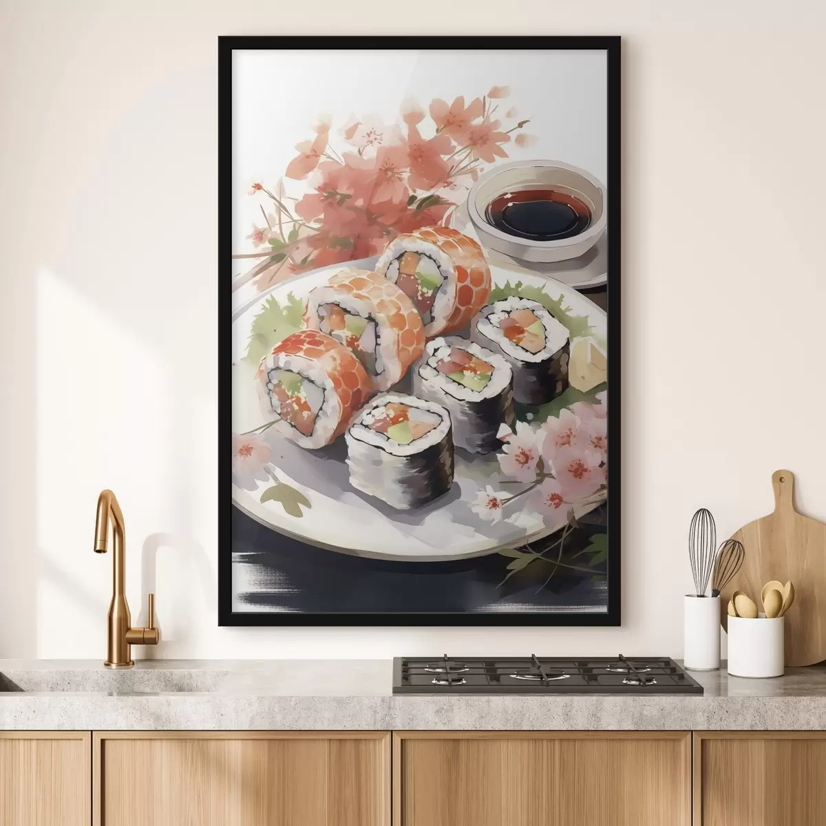 Poster Sushi nel piatto, acquerello, floreale, giapponese f41179