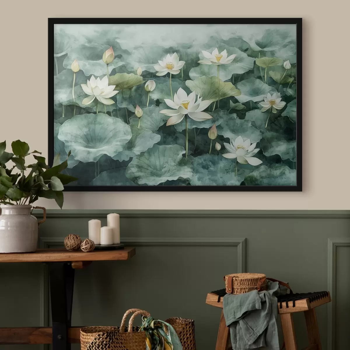 Poster Loto nello stagno, acquerello, verde f41228