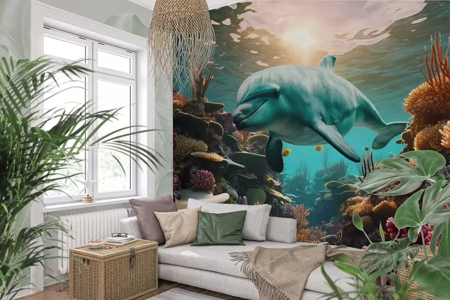 Carta da parati Mare Grande delfino nel mondo subacqueo delle barriere coralline