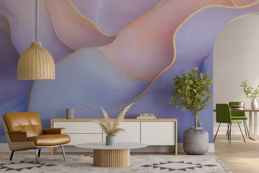 carta da parati Composizione astratta con motivi marmorei e delicate texture ad acquerello in tenui colori pastello nr. w01827