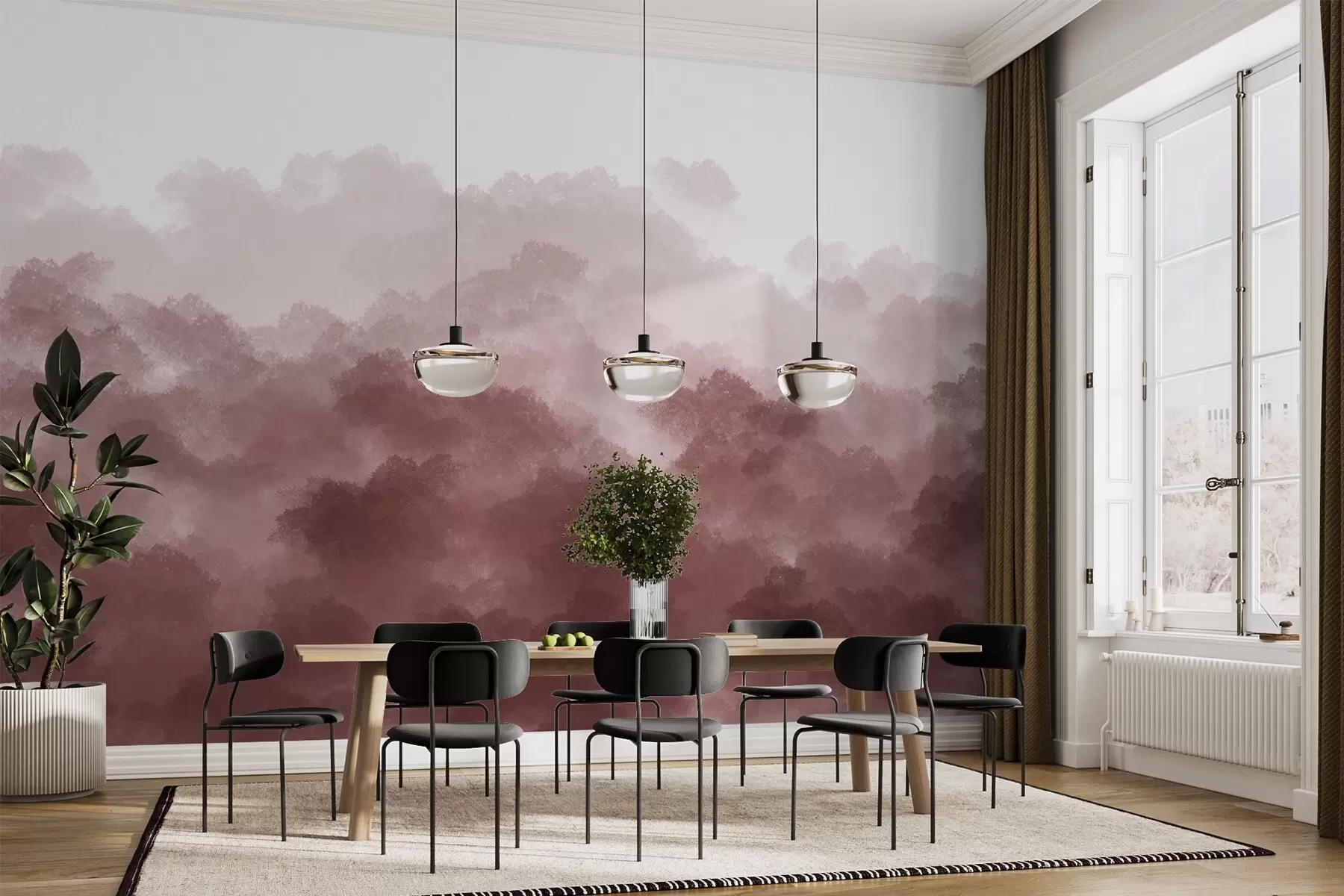 Carta da parati Cielo Foresta nella nebbia, paesaggi naturali, colore beige n. w01880v2