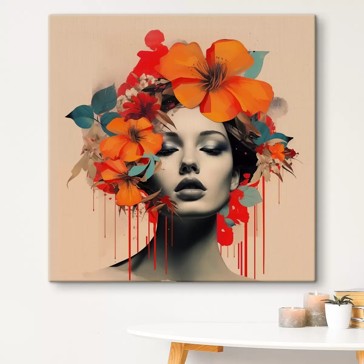 carta da parati Ritratto di ragazza in stile collage con fiori nr. s41271