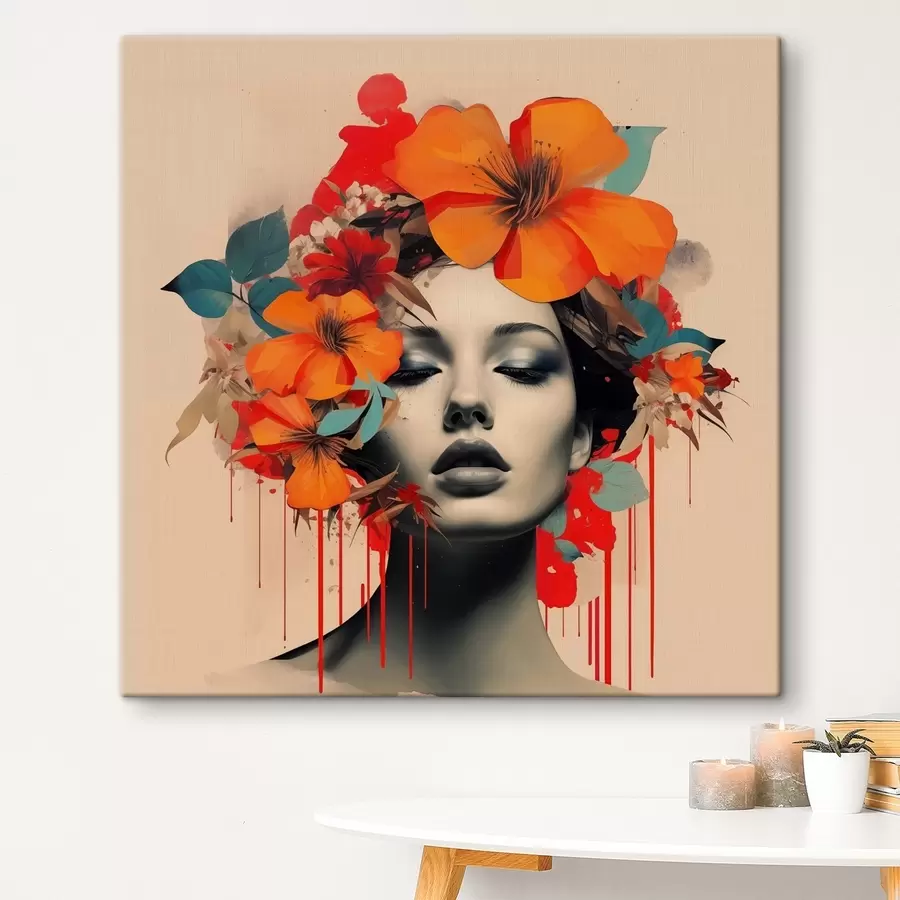 carta da parati Ritratto di ragazza in stile collage con fiori nr. s41271