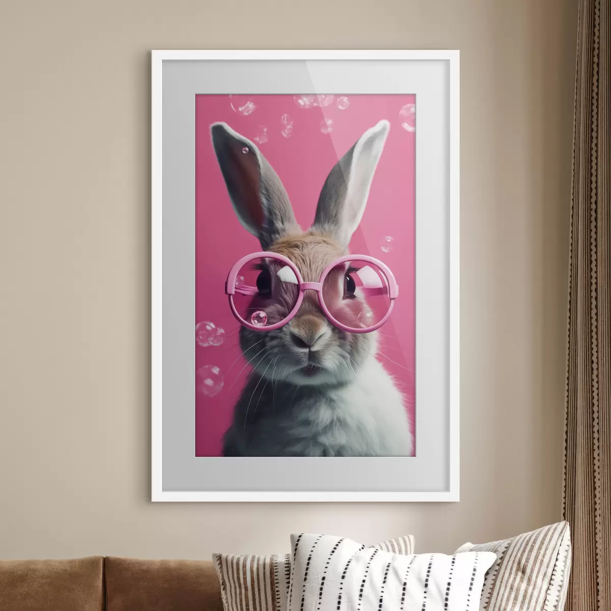 Poster Coniglio con occhiali rosa su sfondo rosa f41280