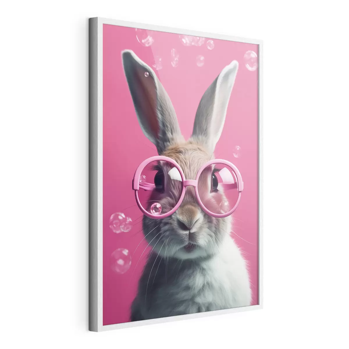 Poster Coniglio con occhiali rosa su sfondo rosa f41280