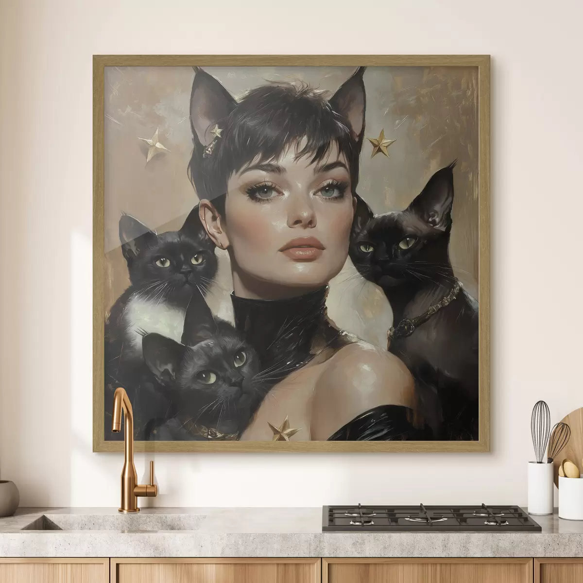 Poster Ragazza gatto con gatti neri f41344