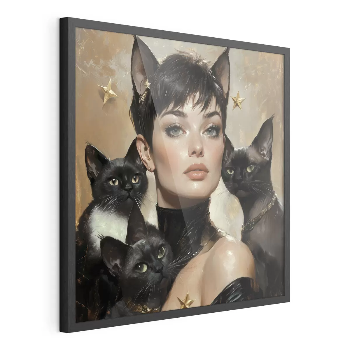 Poster Ragazza gatto con gatti neri f41344