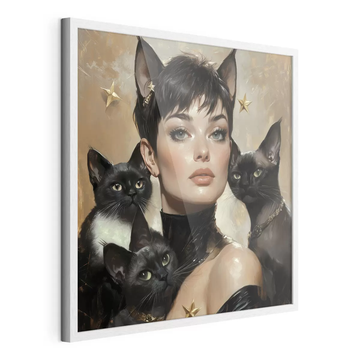 Poster Ragazza gatto con gatti neri f41344