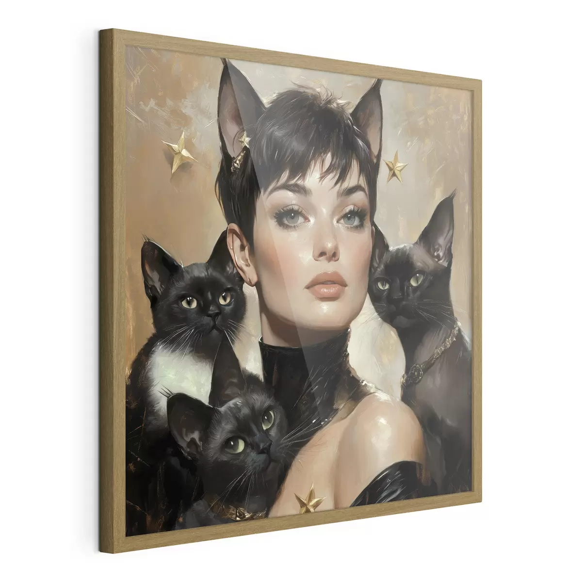 Poster Ragazza gatto con gatti neri f41344