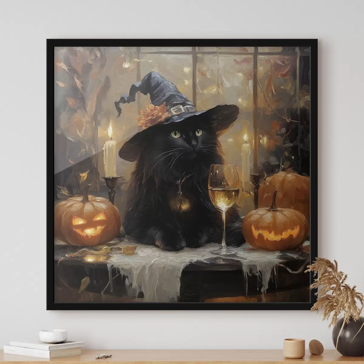 Poster Gatto nero con zucche f41349