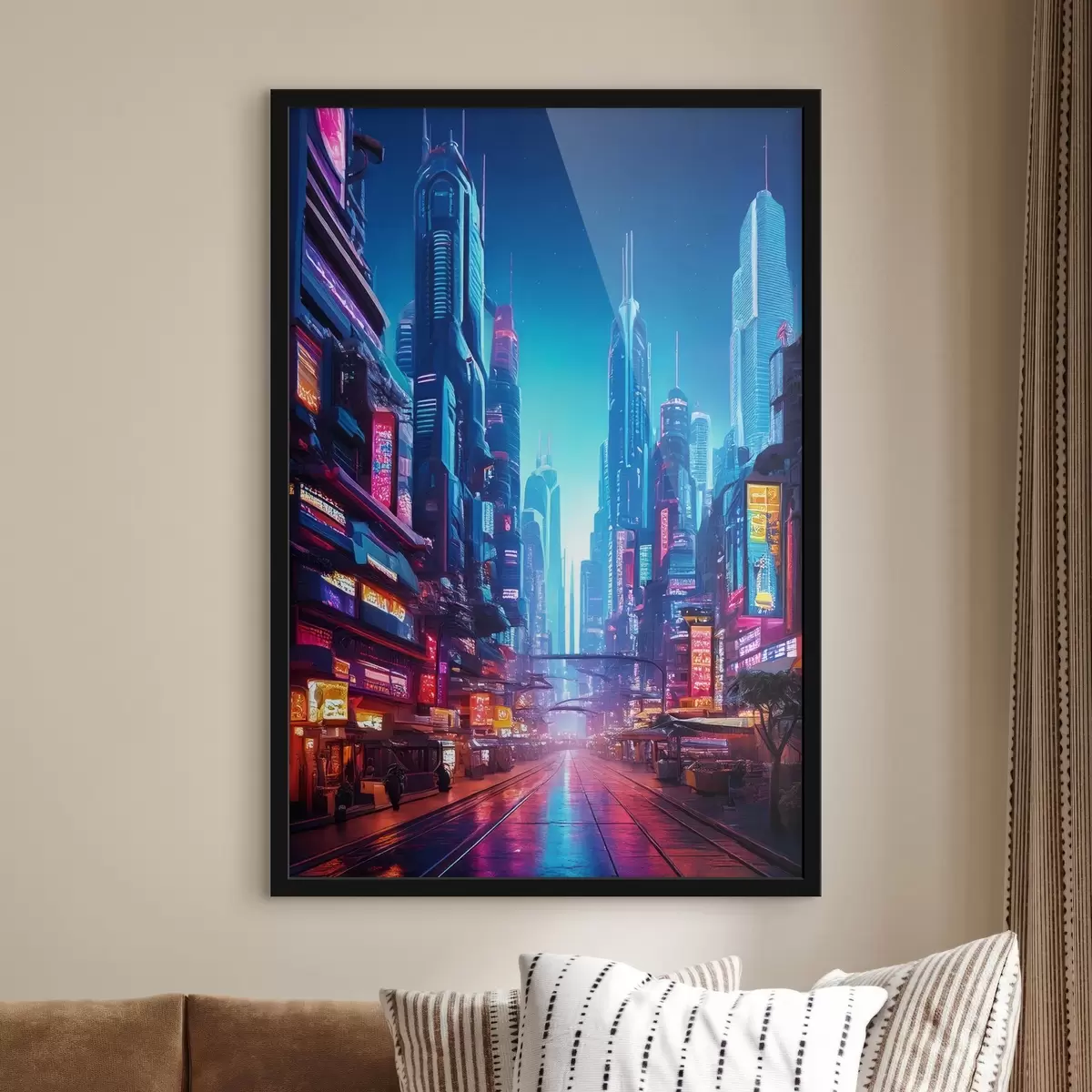 Poster città notturna futuristica f41410