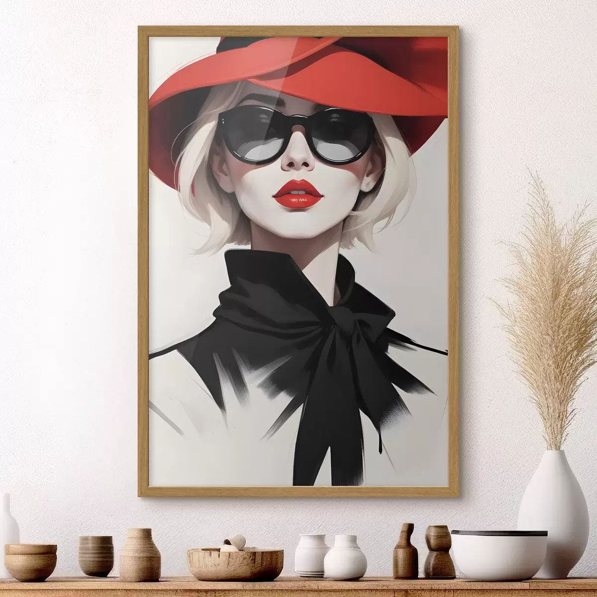 Poster Una donna che indossa un cappello rosso e occhiali da sole f38365