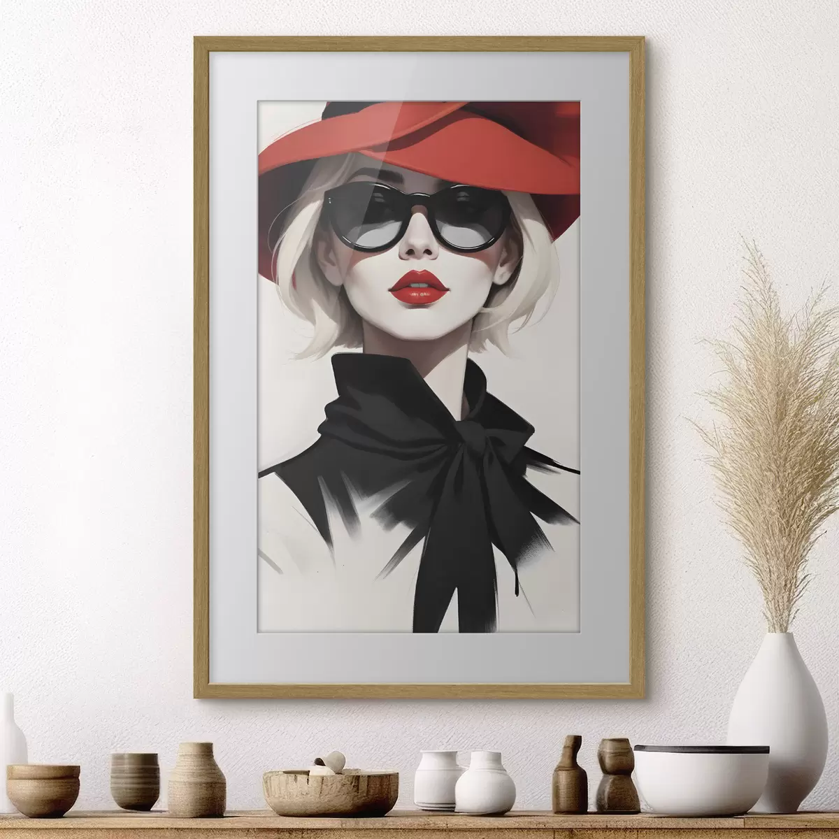 Poster Una donna che indossa un cappello rosso e occhiali da sole f38365