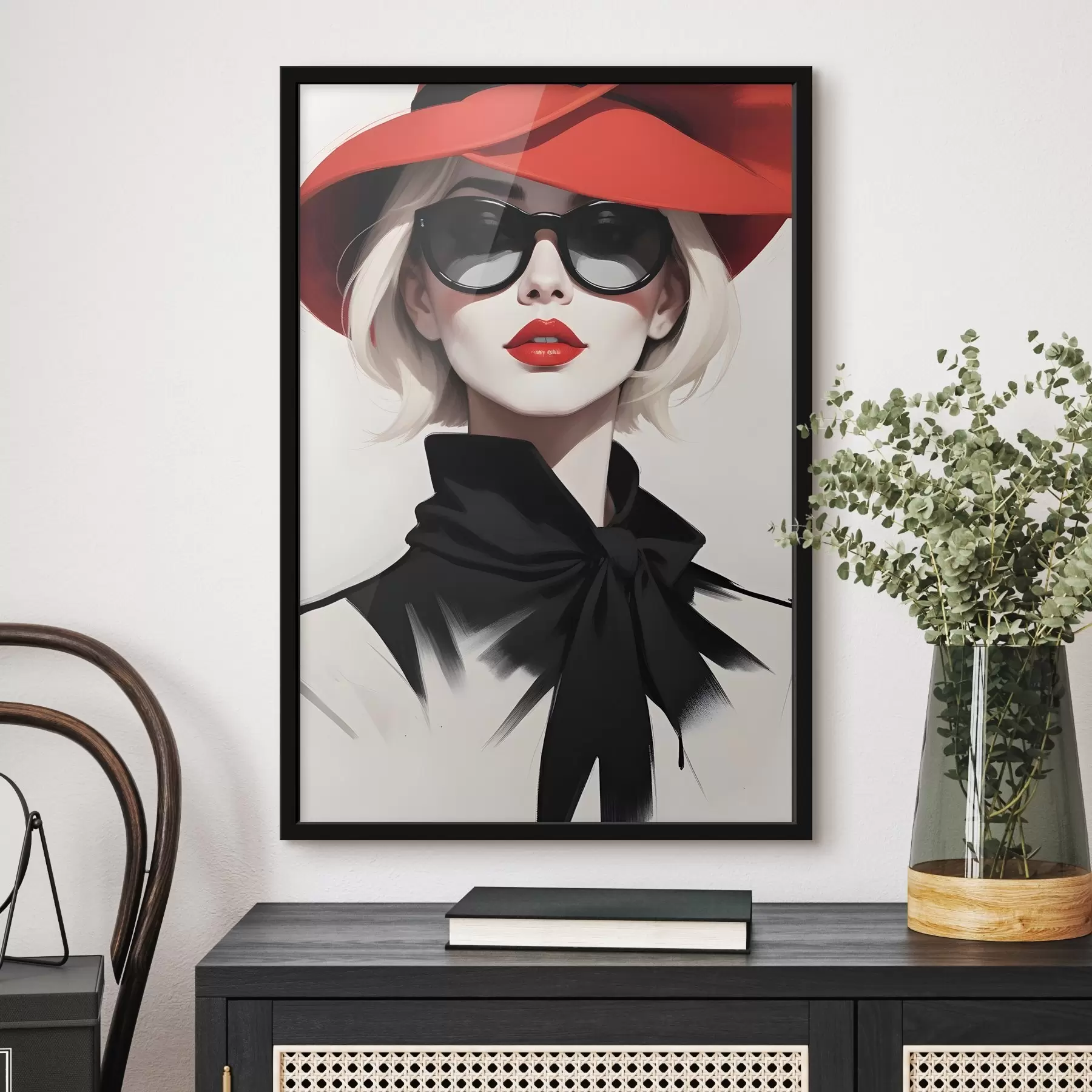 carta da parati Una donna che indossa un cappello rosso e occhiali da sole nr. f38365
