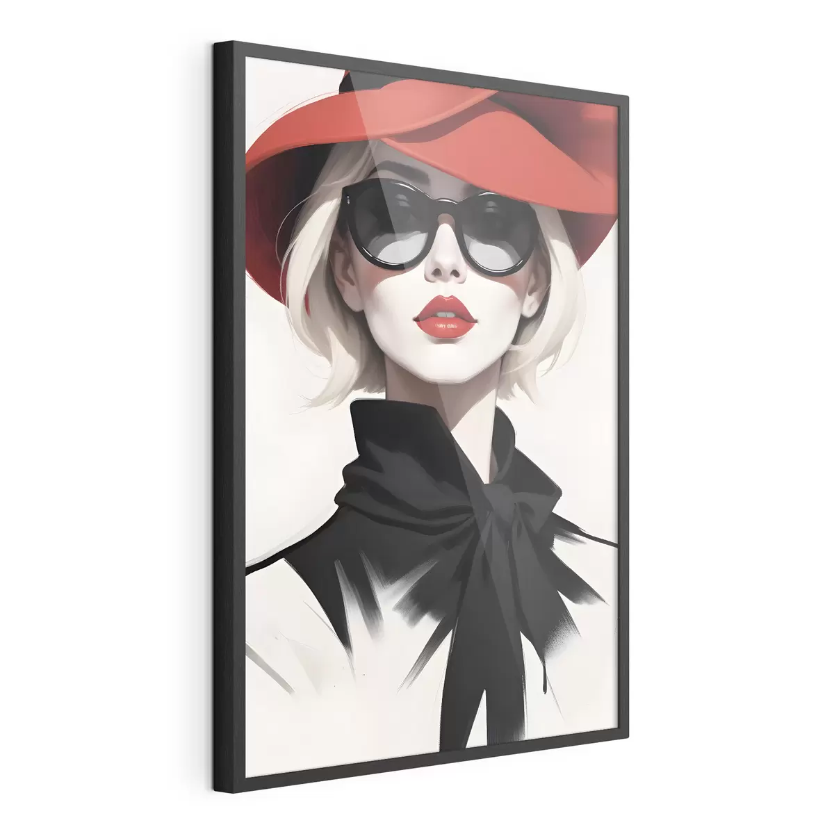 Poster Una donna che indossa un cappello rosso e occhiali da sole f38365