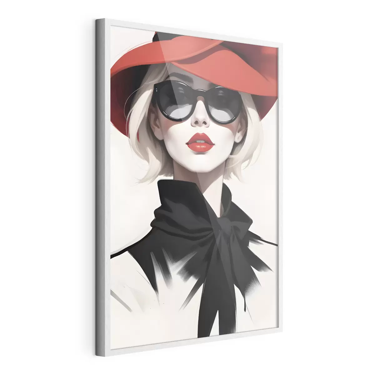 Poster Una donna che indossa un cappello rosso e occhiali da sole f38365