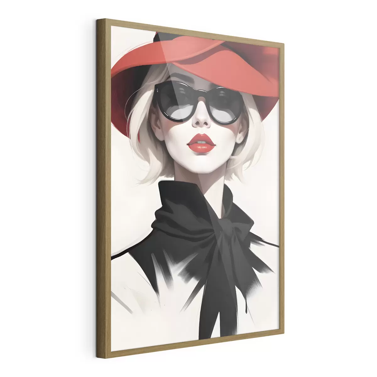 Poster Una donna che indossa un cappello rosso e occhiali da sole f38365