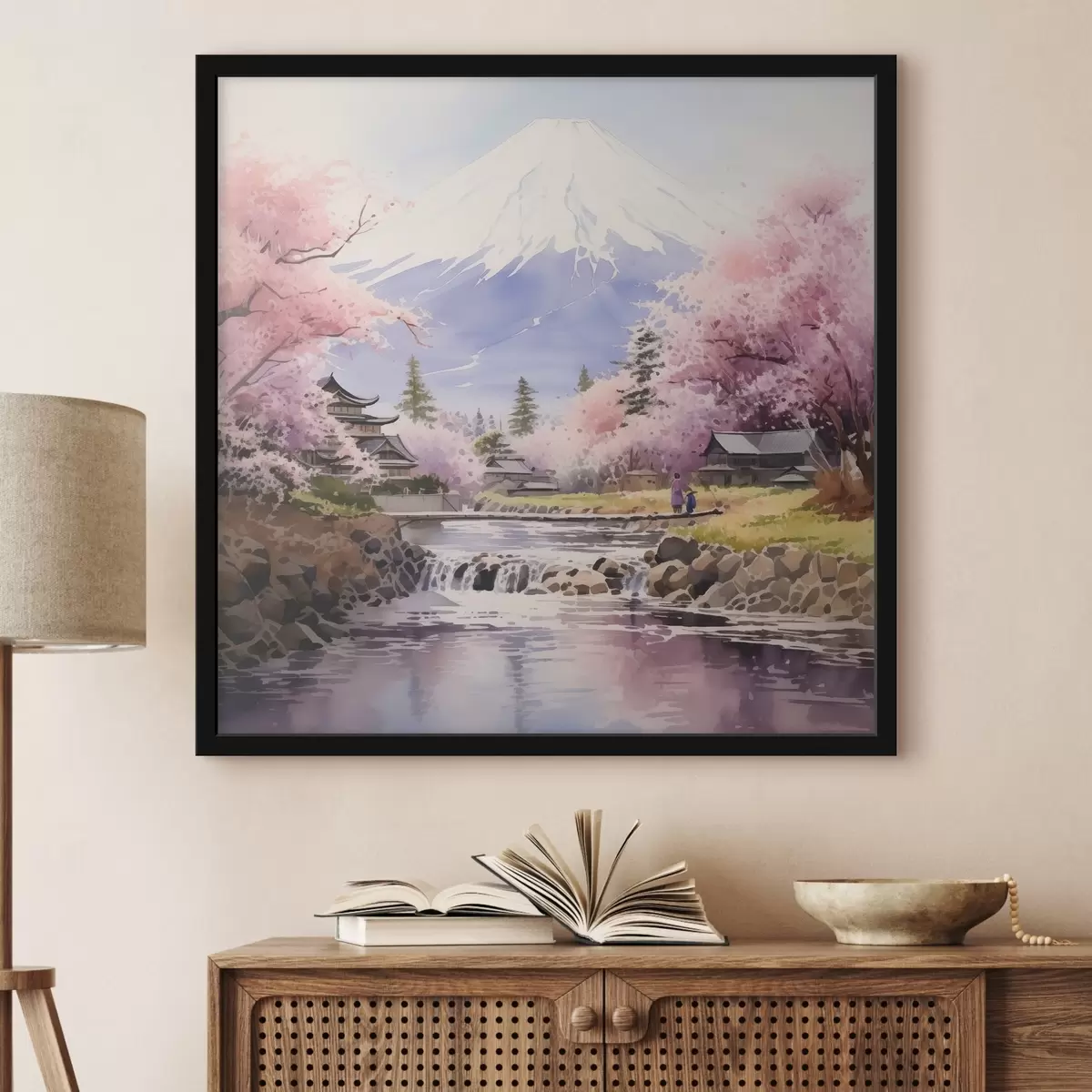 Poster Fiori in prossimità di un sereno paesaggio montano f38948