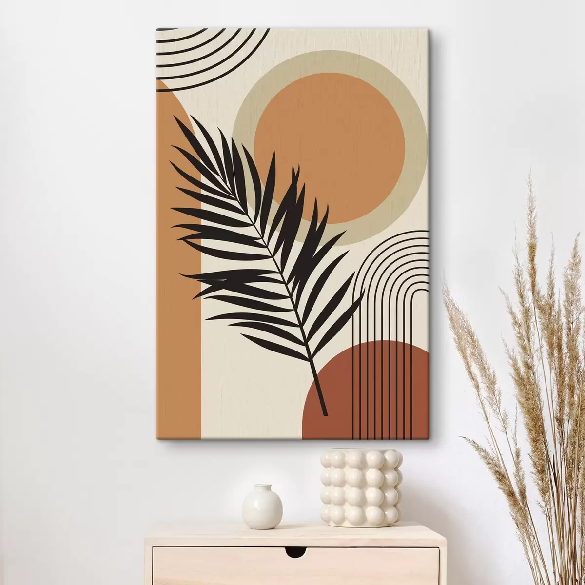 carta da parati Foglia di palma su sfondo geometrico nr. s36170