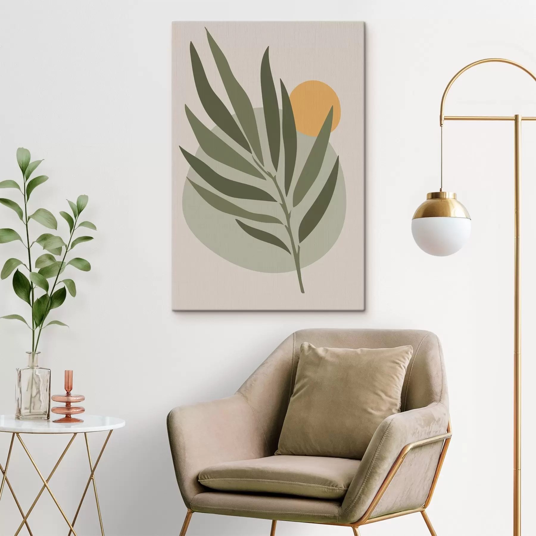 carta da parati Una foglia verde con un cerchio giallo nr. s37442