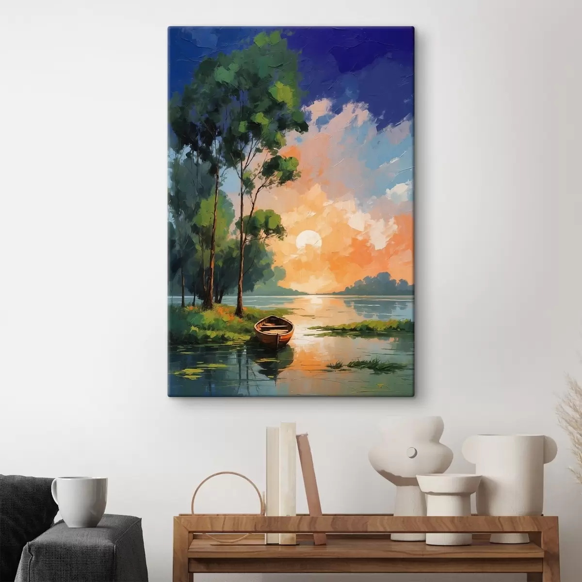 carta da parati Pittura di una barca su un lago nr. s37801