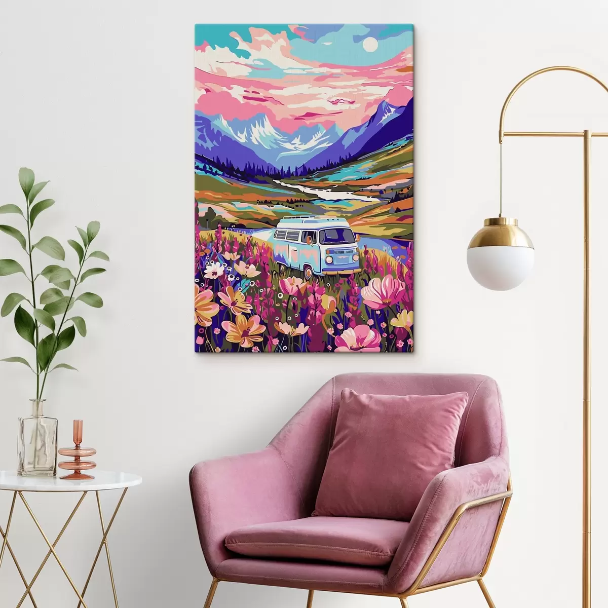 carta da parati Un furgone che attraversa un campo di fiori nr. s38260