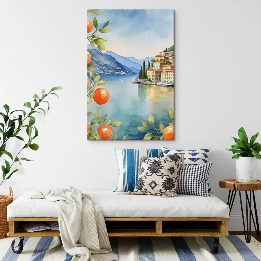 carta da parati Acquerello di una città sul bordo di uno specchio d'acqua nr. s38402