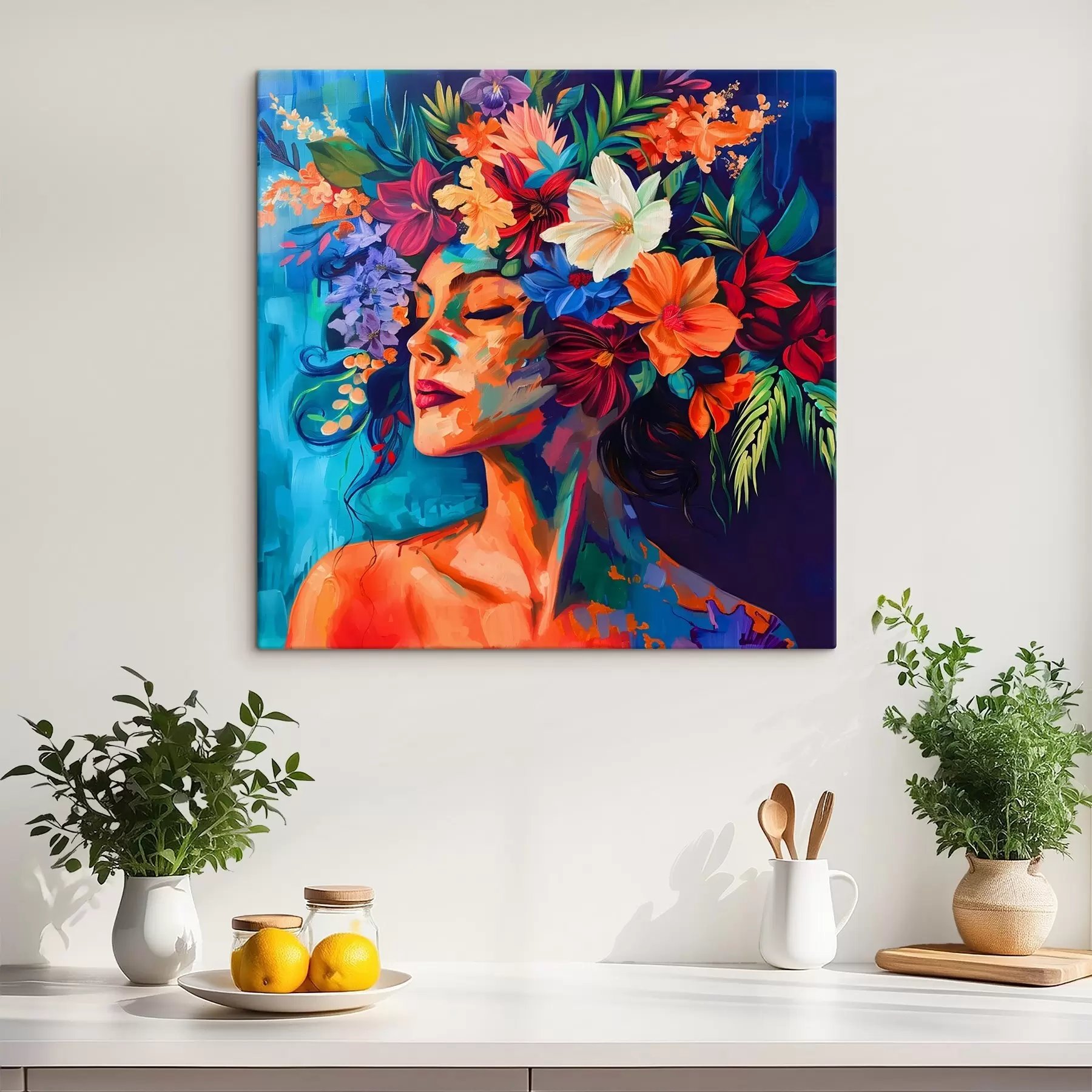carta da parati Pittura di una donna con fiori tra i capelli nr. s38574