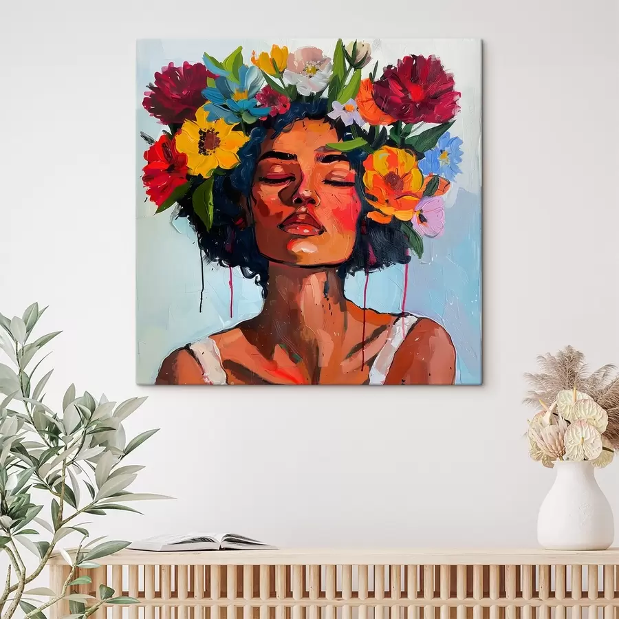 carta da parati Pittura di una donna con fiori tra i capelli nr. s38575