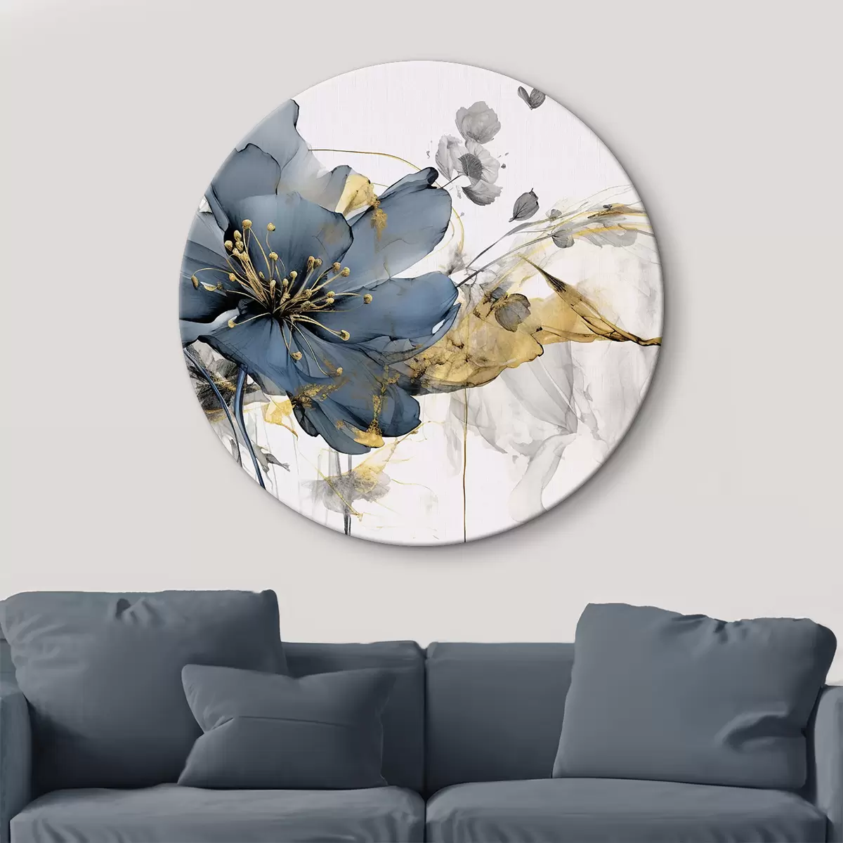 Quadri rotondi Fiore delicato traslucido blu con una spruzzata di vernice r35527
