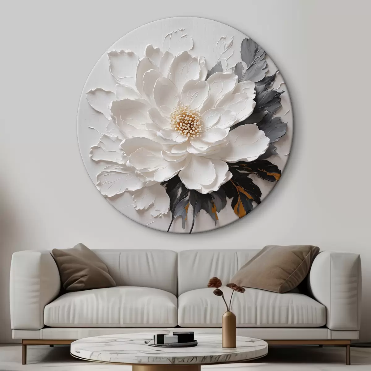 Quadri rotondi Fiore bianco grande e voluminoso r38304