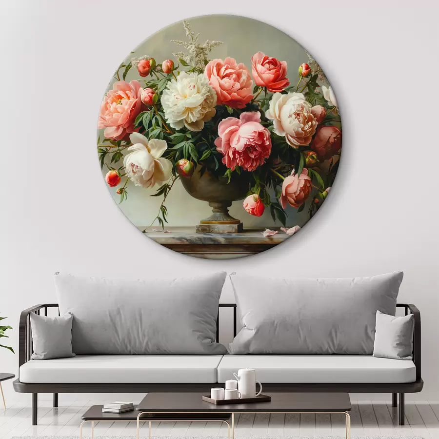 carta da parati Un lussureggiante bouquet di peonie e un vaso nero nr. r38460