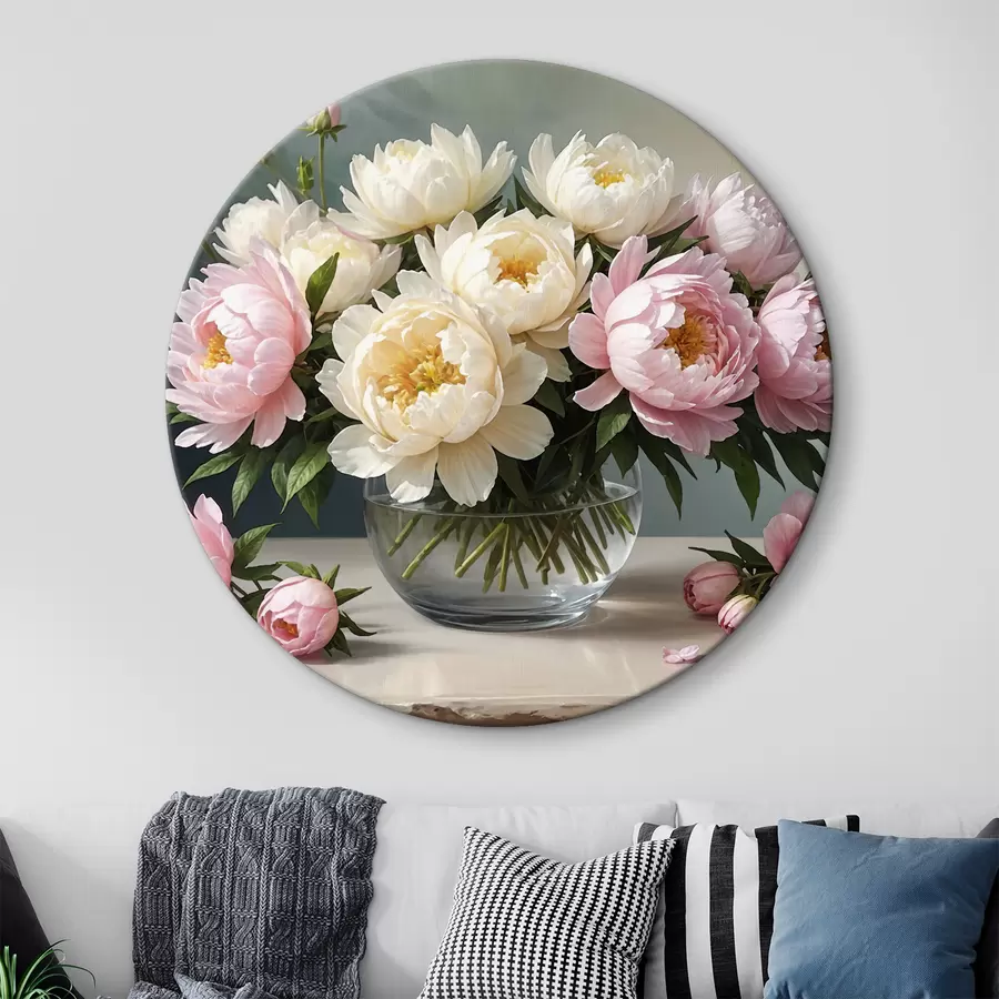 carta da parati Vaso con peonie bianche e rosa nr. r38967
