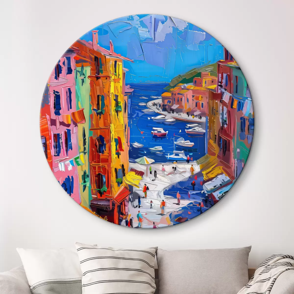 Quadri rotondi Villaggio francese al tramonto: un'impressione nello stile di Van Gogh r39627