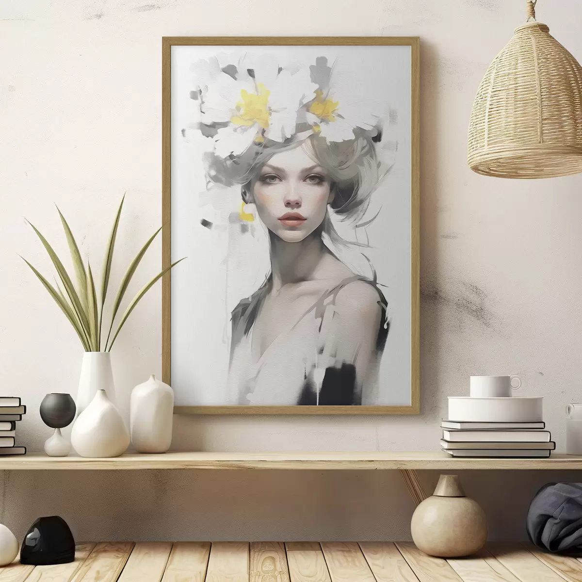 Poster Modella con fiori in testa f41322