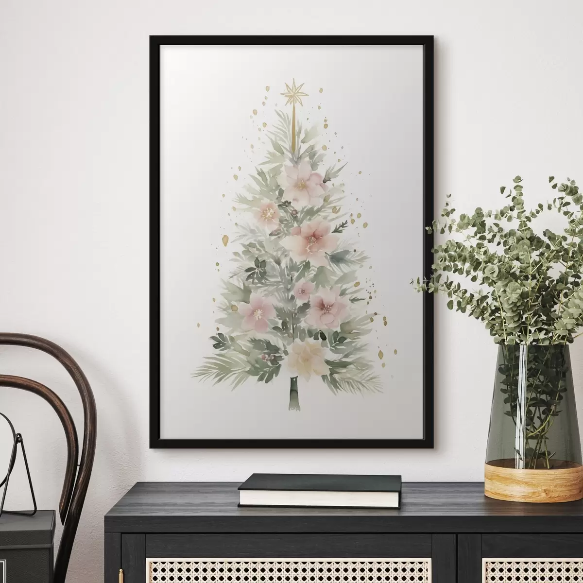 Poster Albero di Natale acquerellato, pino, floreale f41360