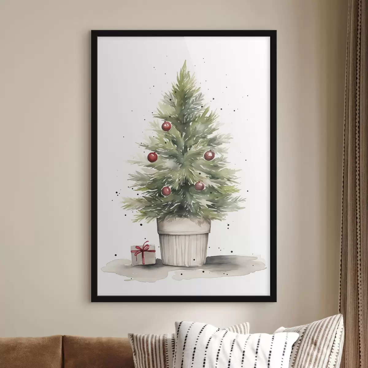 Poster Albero di Natale acquerellato nel vaso, pino, regalo f41361
