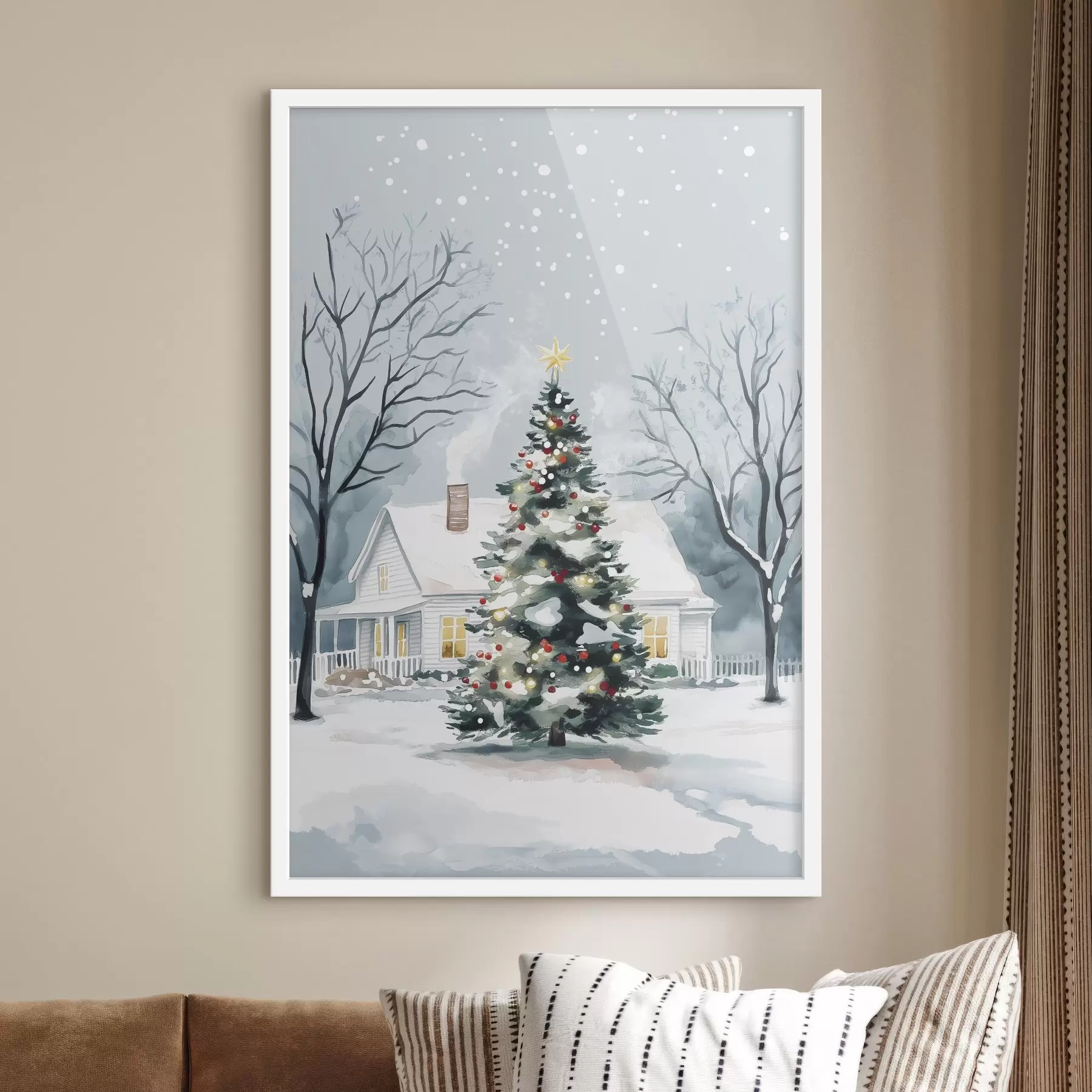 carta da parati Città invernale, pino decorato, Natale, acquerello nr. f41364