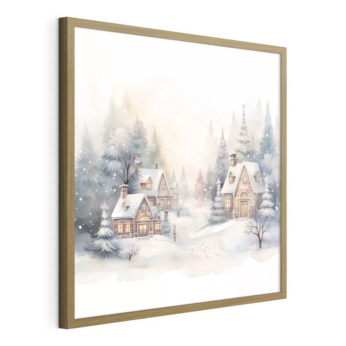 Poster Paesaggio invernale, pineta, belle case, acquerello, susnet f41390