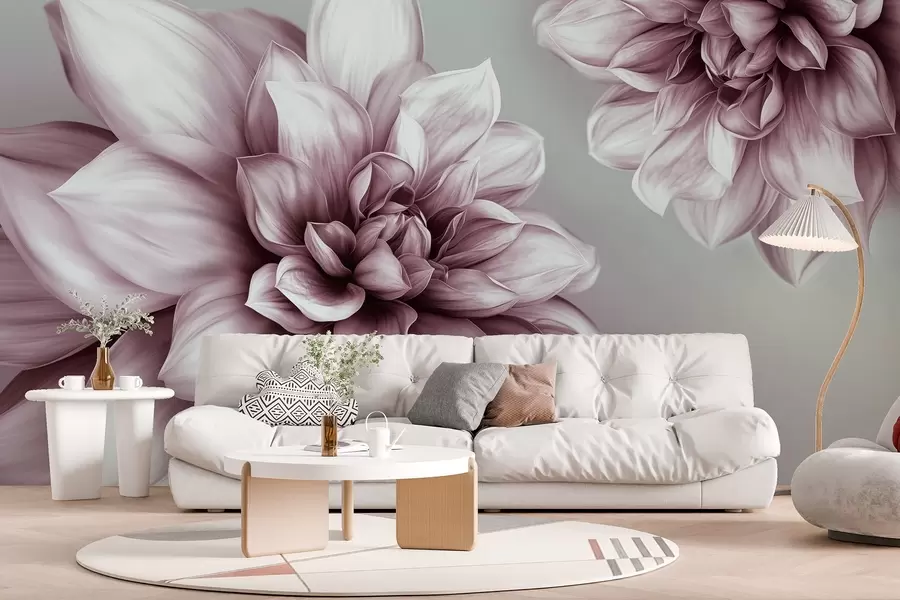 Carta da parati 3D Fiori Fiori voluminosi con molti petali, resi con gradazioni di rosa n. w01937v1