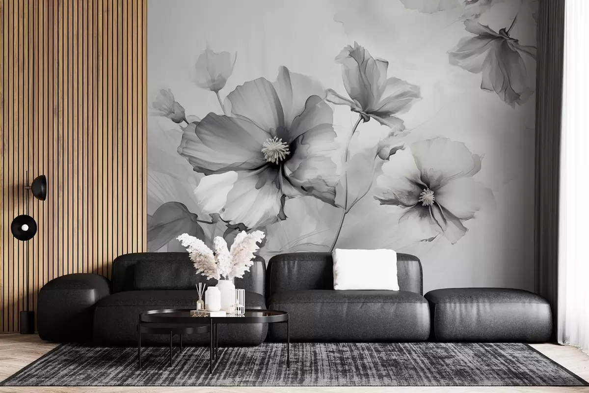 carta da parati Fiori grigi traslucidi e ariosi che si dissolvono nella luce del mattino nr. w01938