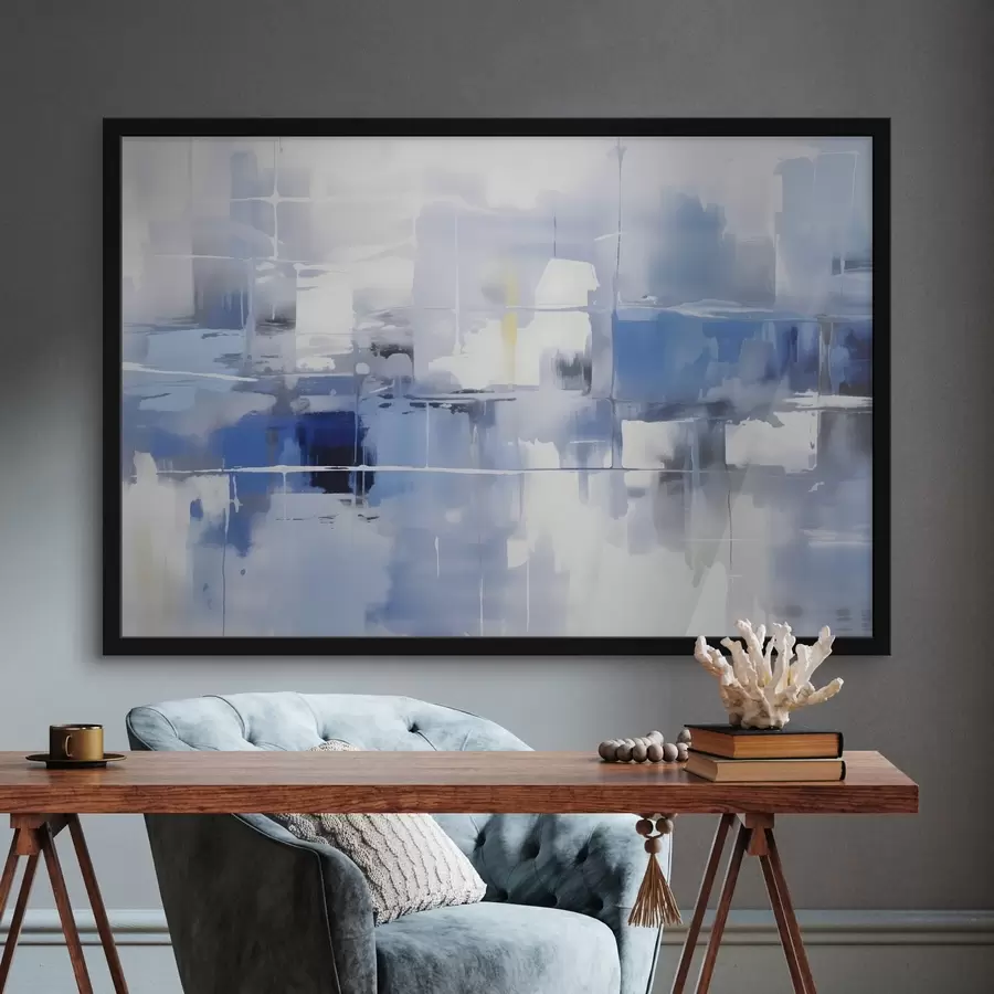 carta da parati Un'astrazione moderna nei toni del blu, del bianco e del grigio con linee e forme sfocate nr. f41269