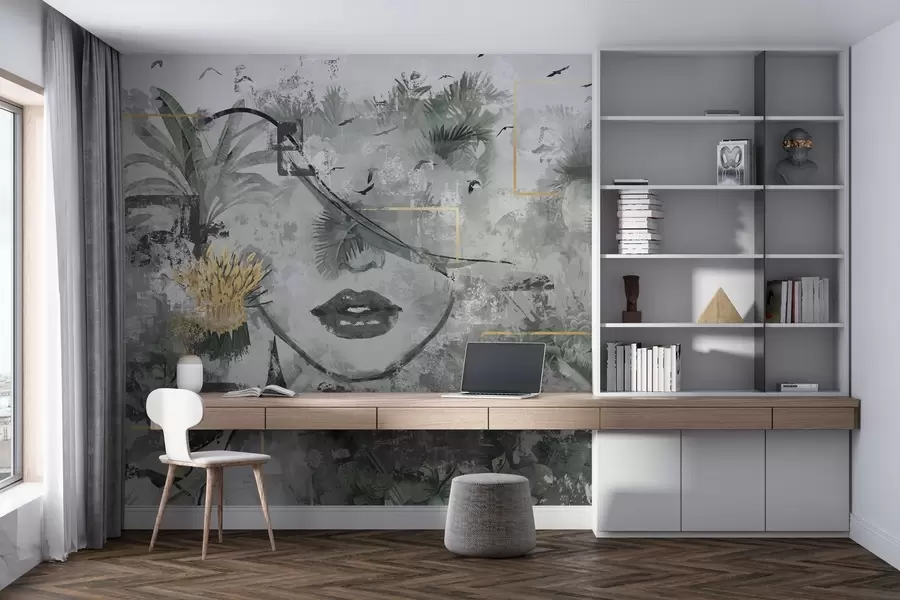 Carta da parati nature Foresta pluviale grunge e silhouette del viso di una ragazza 