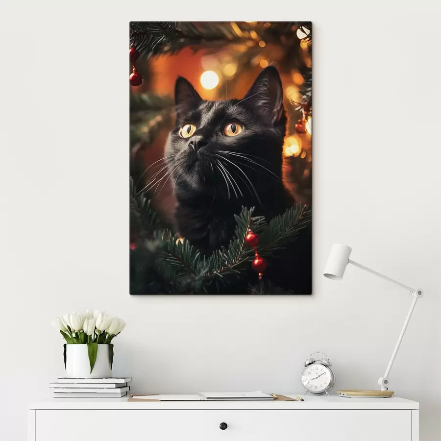 carta da parati Gatto nero sullo sfondo delle luci di Capodanno nr. s41441