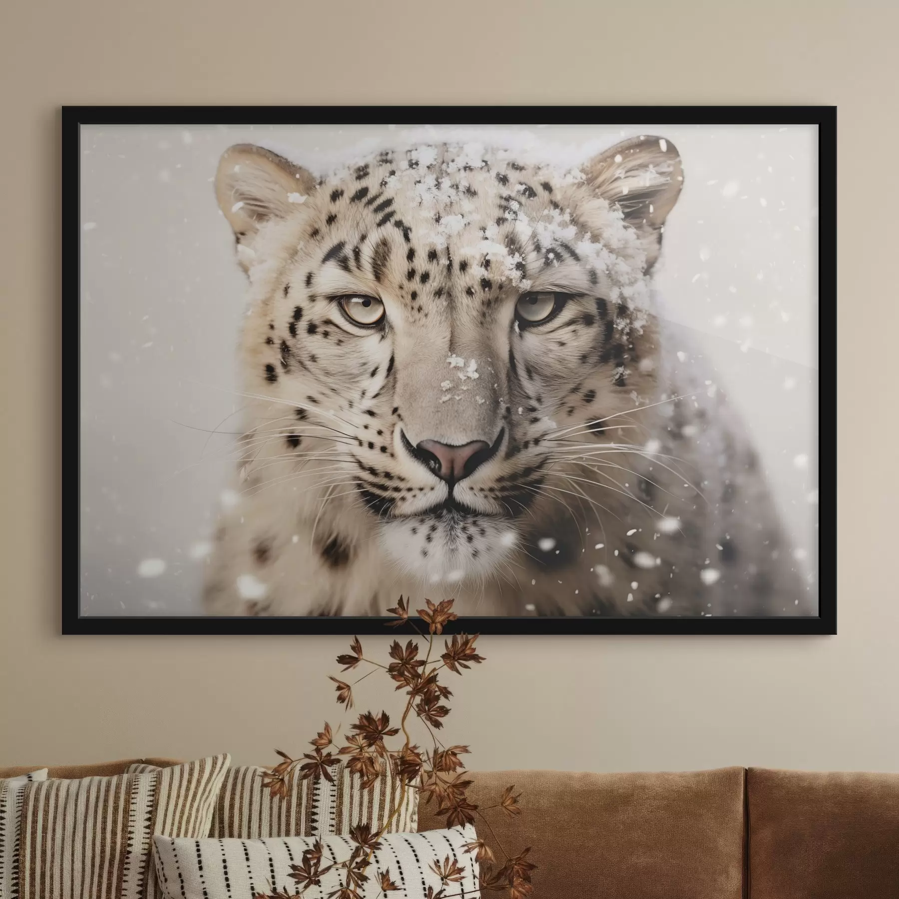 carta da parati Ritratto di un leopardo sotto la neve che cade nr. f41434